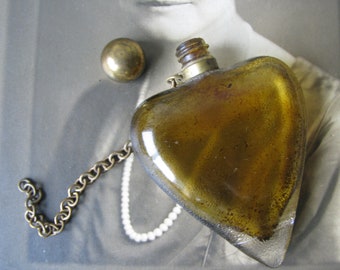 Antique Perfume Bottle, Antique Heart Perfume Bottle, Antique Glass Perfume Bottle, Glass Heart Perfume Bottle, Miniature Perfume Bottle
