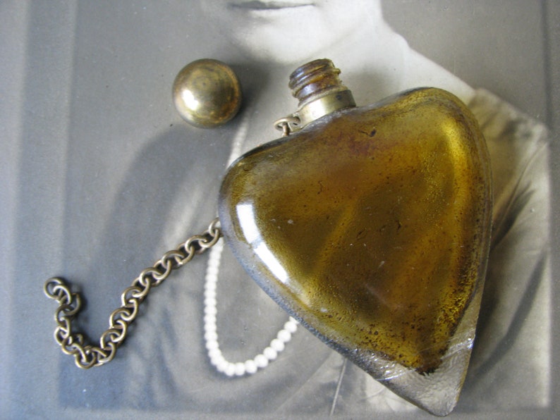 Antique Perfume Bottle, Antique Heart Perfume Bottle, Antique Glass Perfume Bottle, Glass Heart Perfume Bottle, Miniature Perfume Bottle image 1