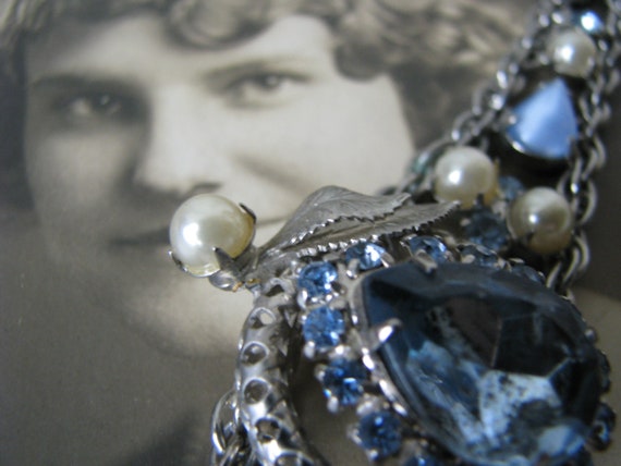 Vintage Rhinestone Bracelet, Faux Pearl Bracelet,… - image 7