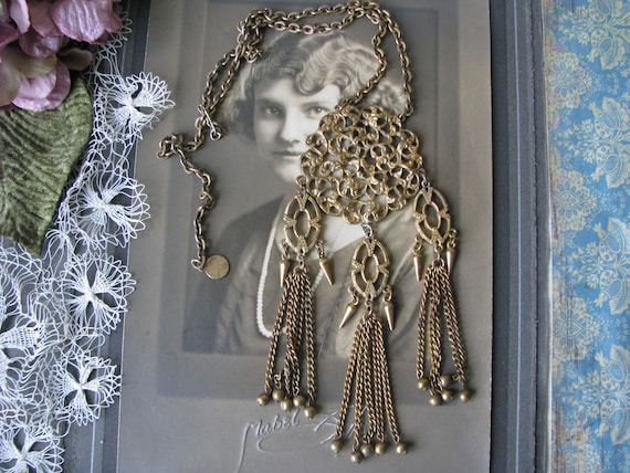 Art Deco Filigree Necklace, Art Deco Tassel Neckla