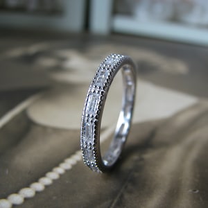 Groupe de mariage de style Art déco, bracelet de mariage CZ en argent sterling, bracelet d’éternité CZ, bracelet d’anniversaire CZ, bague de mariage, bague de mariée, taille 7