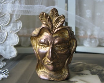 Rare Art Nouveau Bronze Indian Head Toothpick Holder