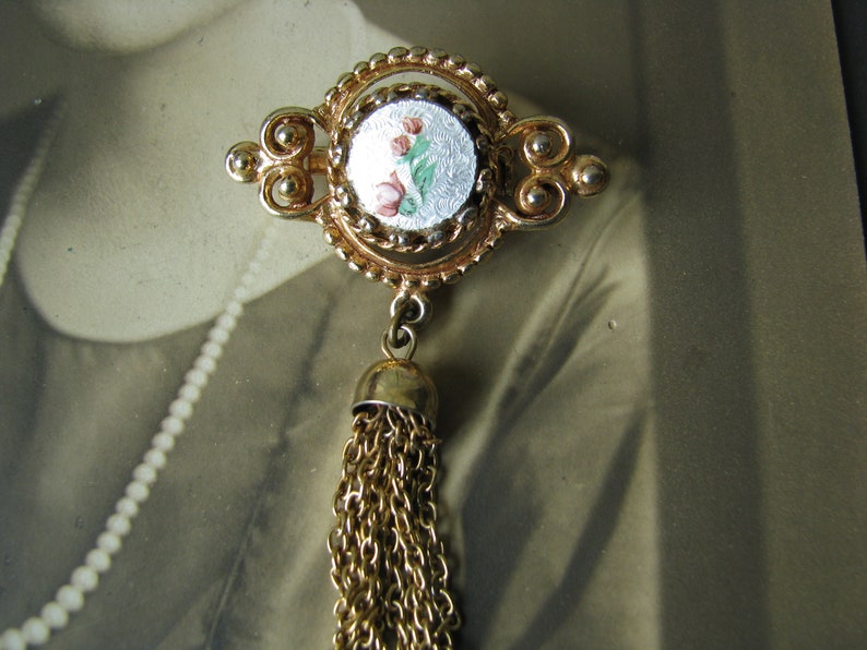 Vintage Tassel Brooch Vintage Wedding Brooch Vintage Guilloche Brooch Vintage Gold Plated Guilloche Tassel Brooch Vintage Wedding Pin
