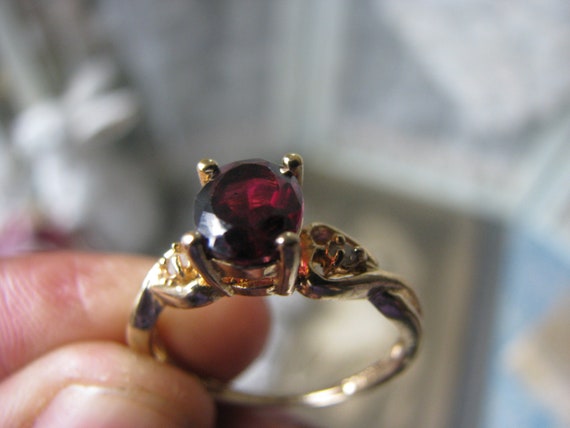 Vintage Garnet Ring, Gold Plated Garnet Ring, Gar… - image 2