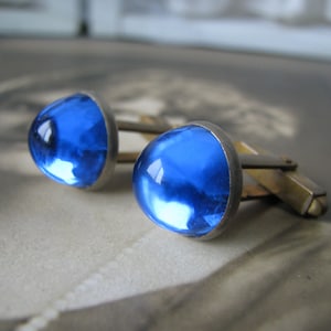 Art Deco Cuff Links, Blue Paste Cuff Links, Faux Sapphire Cuff Links, Vintage Jewel Cuff Links
