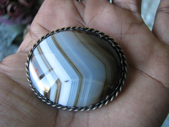 Antique Agate Brooch, Victorian Agate Brooch, Ban… - image 4