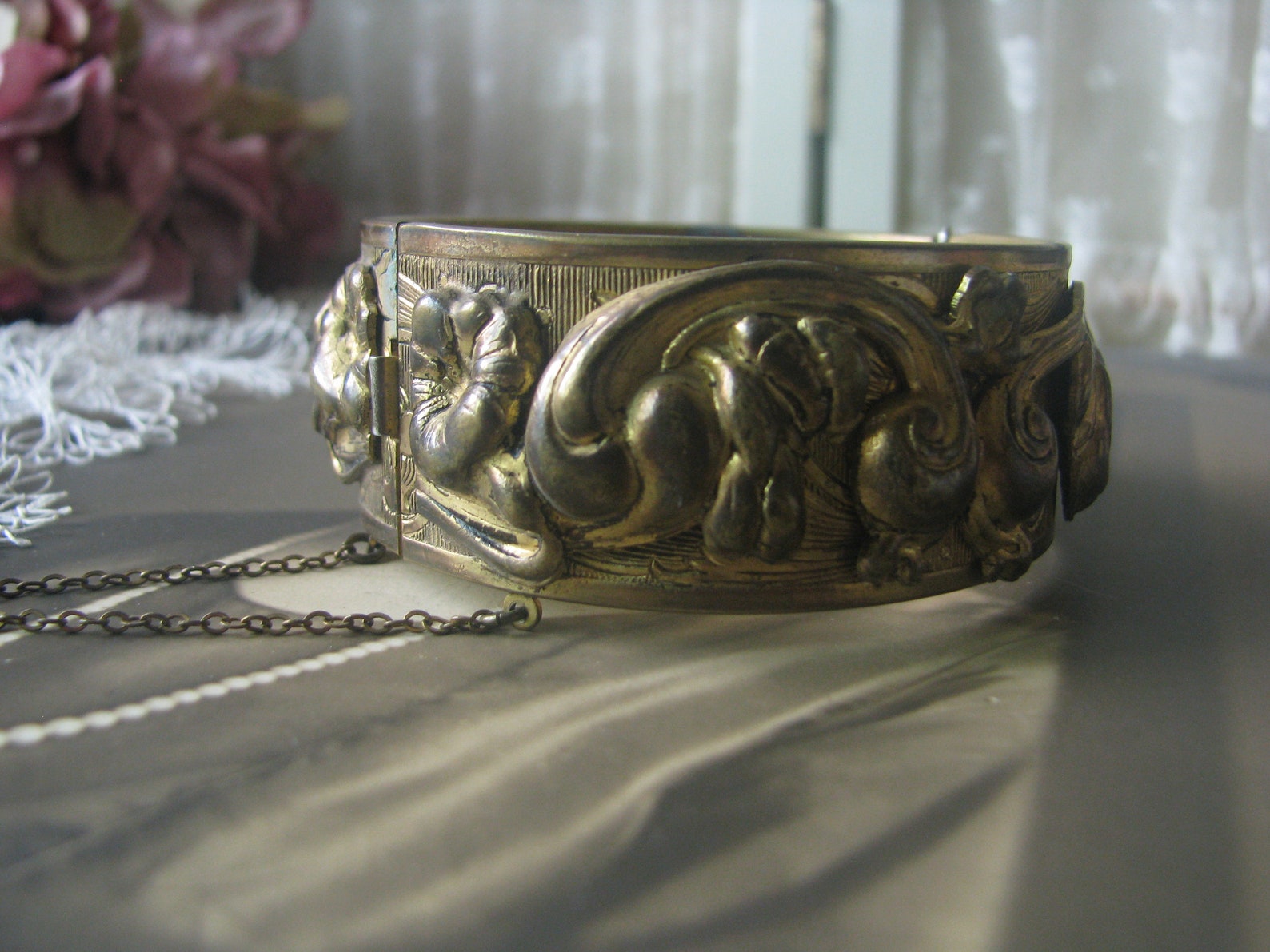 Victorian Gold Filled Repousse Hinged Bangle Bracelet Antique Etsy