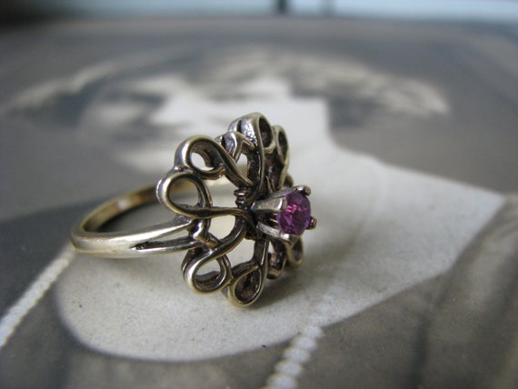 Vintage Avon Ruby Ring, Avon Filigree Ring, Gold … - image 4