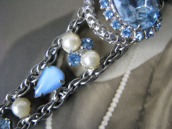 Vintage Rhinestone Bracelet, Faux Pearl Bracelet,… - image 2