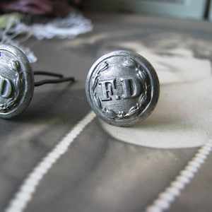 RARE Antique Fire Department Buttons, Antique Brass Uniform Buttons,  Uniform Buttons, Fire Department Buttons, Collar Buttons