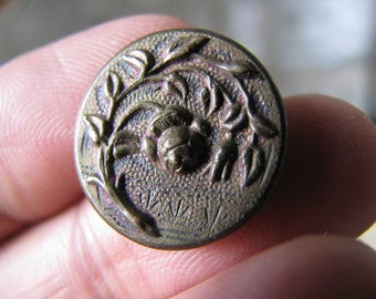 Antique Picture Button, French Antique Button, Antique French Button, Antique Brass Button, Large Antique Button, Floral Picture Button