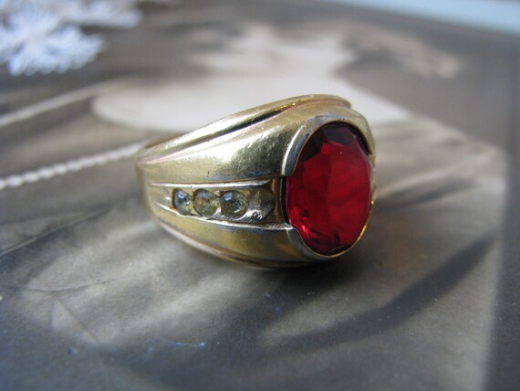 Antique Paste Ring, Men's Paste Ring, Gold Filled… - image 8