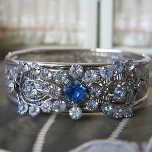 Art Deco Filigree Bracelet, Art Deco Bangle Bracelet, 1930&#39;s Paste Bracelet, Sterling Silver Bangle Bracelet, Art Deco Wedding Bracelet