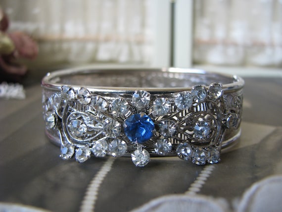 Art Deco Filigree Bracelet, Art Deco Bangle Brace… - image 1