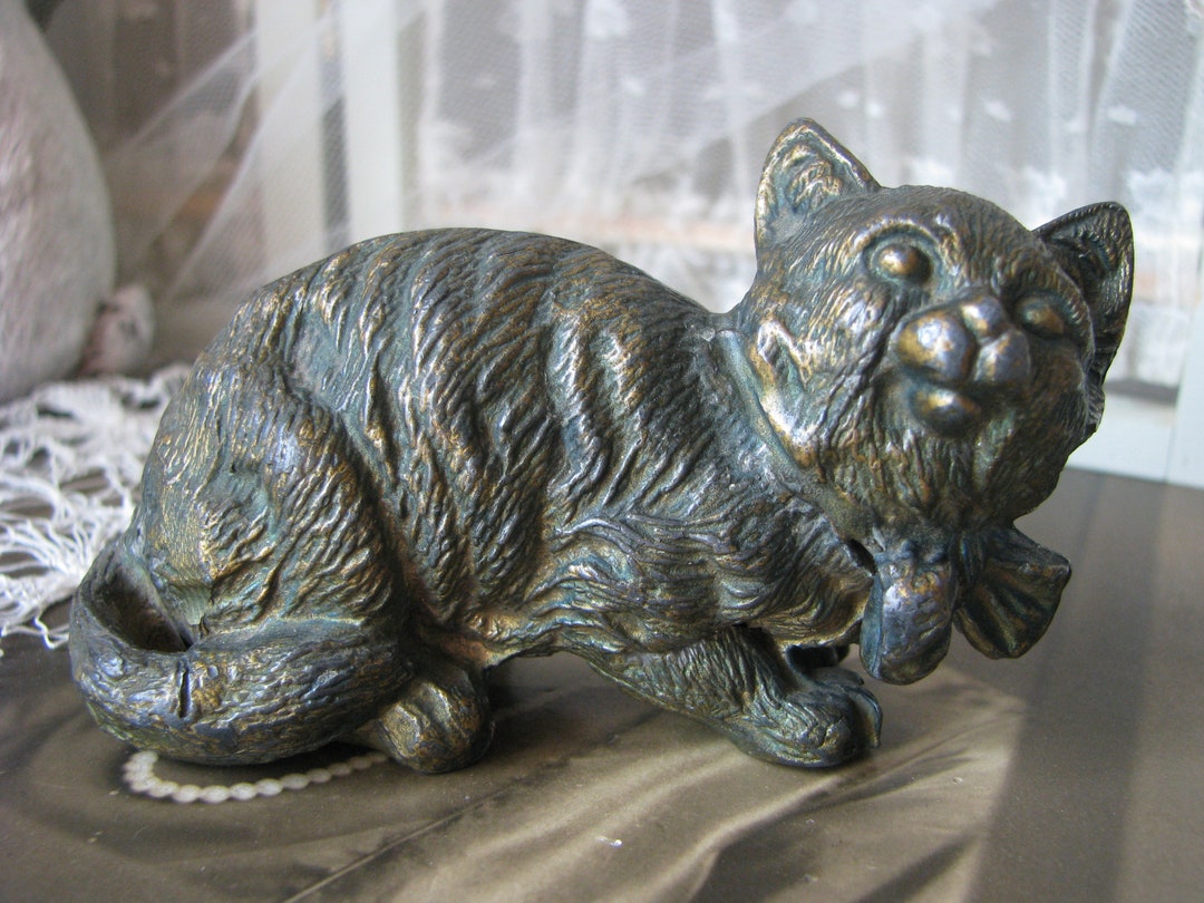 Antique Cat Paperweight, Victorian Cat Paperweight, Brass Cat
