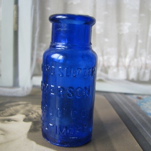 Antique Cobalt Bottle, BROMO SELTZER Bottle, Cobalt Blue Bottle, Cobalt Medicine Bottle, Small Medicine Bottle, Collectible Medicine Bottle