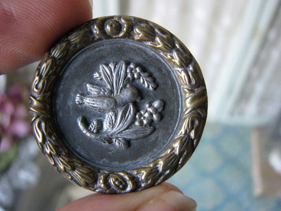 Antique Repousse Button, Antique Bird Picture But… - image 5