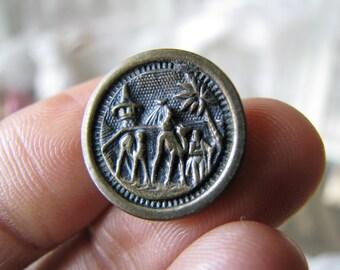 Antique Picture Button, Antique Button, Picture Button, Victorian Picture Button, Antique Brass Button