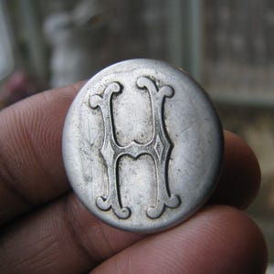 Antique Initial Button, Victorian Initial Button, Letter H Button, Silver Plated Button, Monogram Button, Letter Button, S.A. FRENCH N.Y.