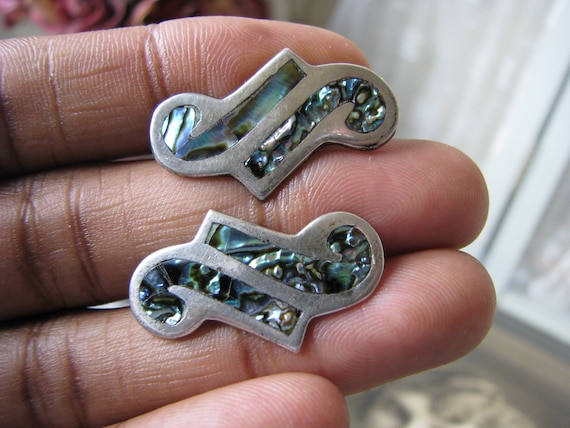 Vintage Art Deco Mexican Silver Abalone Shell Earrings