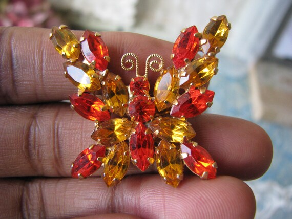 Vintage Butterfly Brooch, Rhinestone Butterfly Br… - image 2