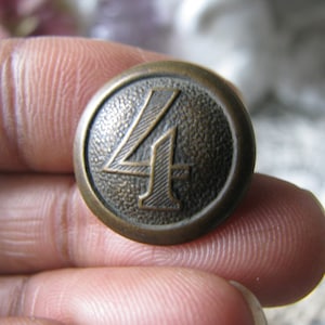 Antique Uniform Button, Number 4 Button, Antique Number Button, Victorian Brass Button, Victorian Number Button, Antique Brass Button