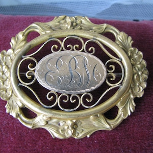 Antique Victorian Brooch, Victorian Gold Filled Brooch, Antique Monogrammed Brooch, Ornate Victorian Brooch, Large Victorian Brooch