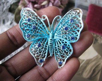 Lady Antique Vert Émail Peinture Papillon Strass Fleur Broche Bijoux Lady Antique Vert Émail Peinture Papillon Strass Fleur Broche Bijoux