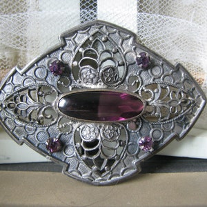 Large Antique Brooch, Antique Paste Brooch, Art Nouveau Brooch, Large Antique Brooch, Purple Paste Brooch, Ornate Antique Brooch, Silver