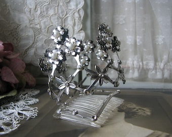 Vintage Wedding Crown, Vintage hair Crown, Vintage Hair Jewelry, Rhinestone Veil Tiara, Vintage Hair Comb, Rhinestone Hair Crown