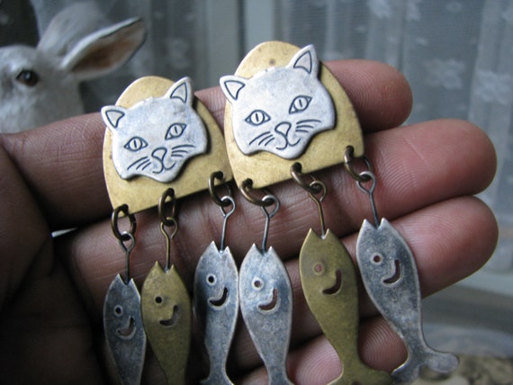 Vintage Cat Earrings, Susan L Richardson Earrings… - image 4