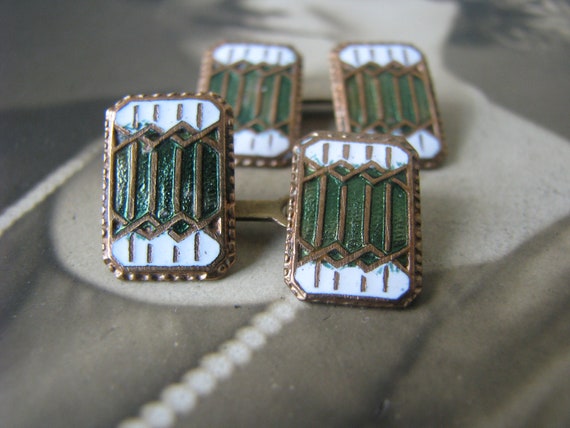 Gifts For Him, Antique Enamel Cuff Links, Arts & … - image 1