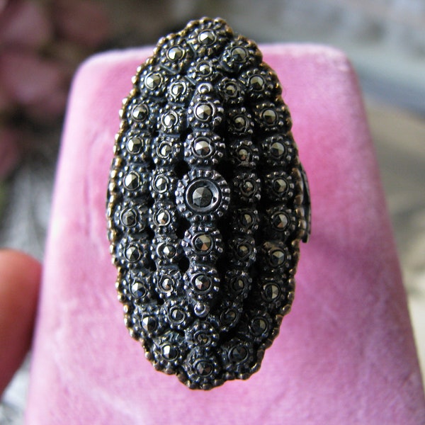 Antique Marcasite Ring, 1920's Marcasite Ring, Art Deco Marcasite Ring, Sterling Silver Marcasite Ring, Old Hollywood Ring, SIZE 5.50
