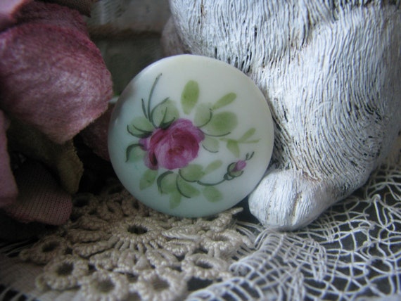 Antique Porcelain Waistcoat Stud, Hand-Painted Rose Design View 6