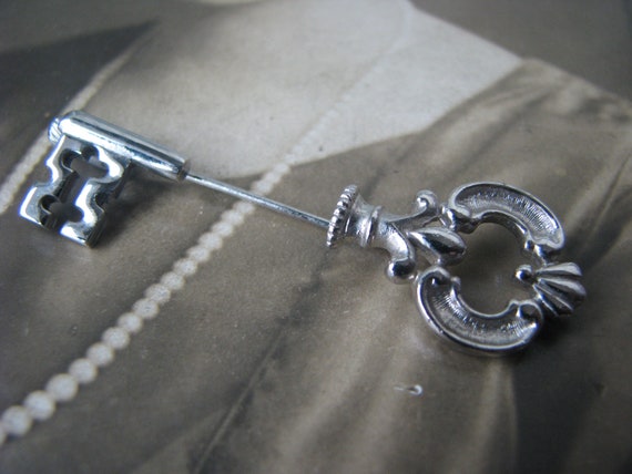 Vintage Stick Pin, Skeleton Key Stick Pin, Key St… - image 1
