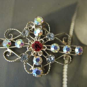 1930&#39;s Rhinestone Brooch, Spun Silver Wire Brooch, Vintage Czech Glass Brooch, Silver Filigree, Vintage Brooch, 1930&#39;s Brooch, Bohemian