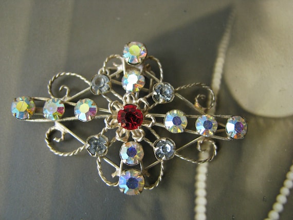 1930's Rhinestone Brooch, Spun Silver Wire Brooch… - image 1