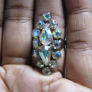 Vintage Rhinestone Ring, AB Rhinestone Ring, Vintage Costume Ring, Aroura Borealis Ring, Bold Rhinestone Ring, Cocktail Ring, Adjustable