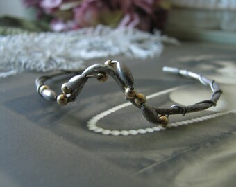 Pulsera vintage de cuentas de plata de ley, diseño de alambre hecho a mano