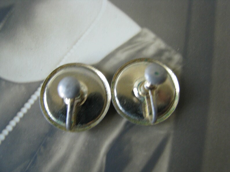 Vintage Pale Blue Gilloche Round Screw Back Earrings Wedding jewelry Bridal Jewlery