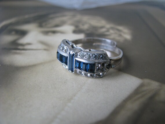 Art Deco Paste Ring, Blue Paste Ring, Faux Sapphi… - image 2