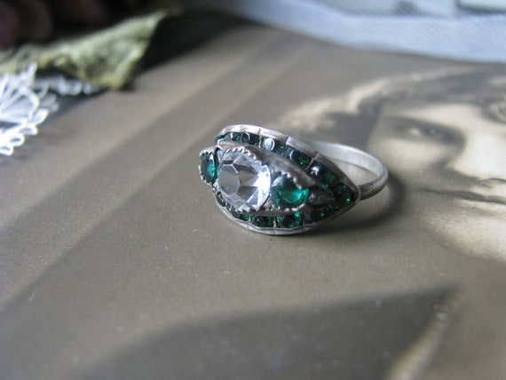 Antique Paste Ring, Art Deco Paste Ring, Green Pas