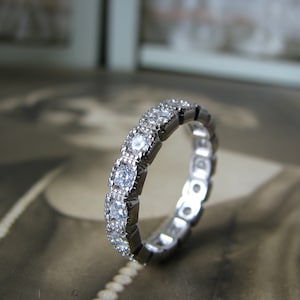 Groupe de mariage de style Art déco, bracelet de mariage CZ en argent sterling, bracelet d’éternité CZ, bracelet d’anniversaire CZ, bague de mariage, bague de mariée, taille 7