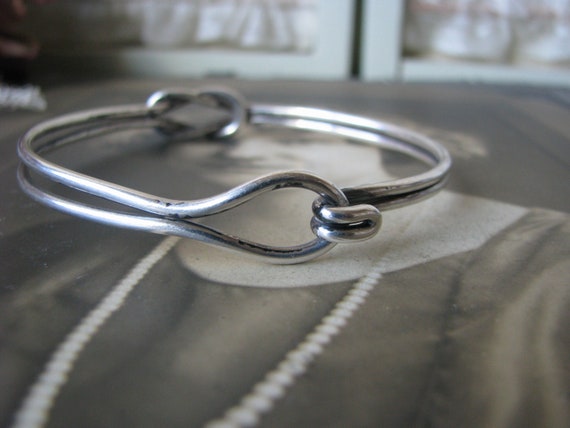 Antique Silver Bracelet, Double Love Knot Silver … - image 6