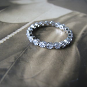 Groupe de mariage de style Art déco, bracelet de mariage CZ en argent sterling, bracelet d’éternité CZ, bracelet d’anniversaire CZ, bague de mariage, bague de mariée, taille 7