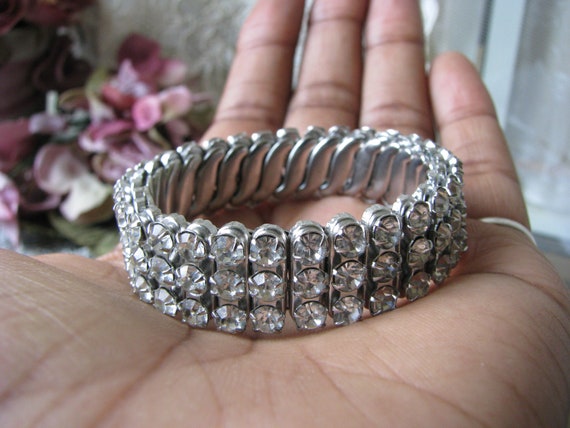 Vintage Rhinestone Bracelet, Rhinestone Expansion… - image 1