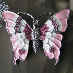 Vintage Butterfly Brooch, Rhinestone Butterfly Brooch, Enamel Butterfly Brooch, Pink Butterfly Brooch, Vintage Butterfly Pin image 1