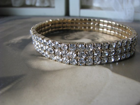 Vintage Rhinestone Bracelet Rhinestone Stretch Bracelet
