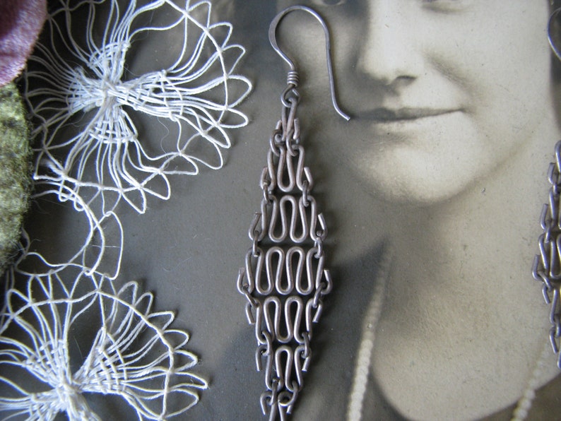 Sterling Silver Mesh Earrings Vintage Mesh Chain Earrings Silver Mesh Earrings Mesh Link Earrings Grunge Era Earrings