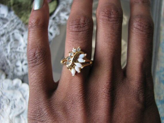 Vintage Opal Ring, Rhinestone Opal Ring, Vintage … - image 2